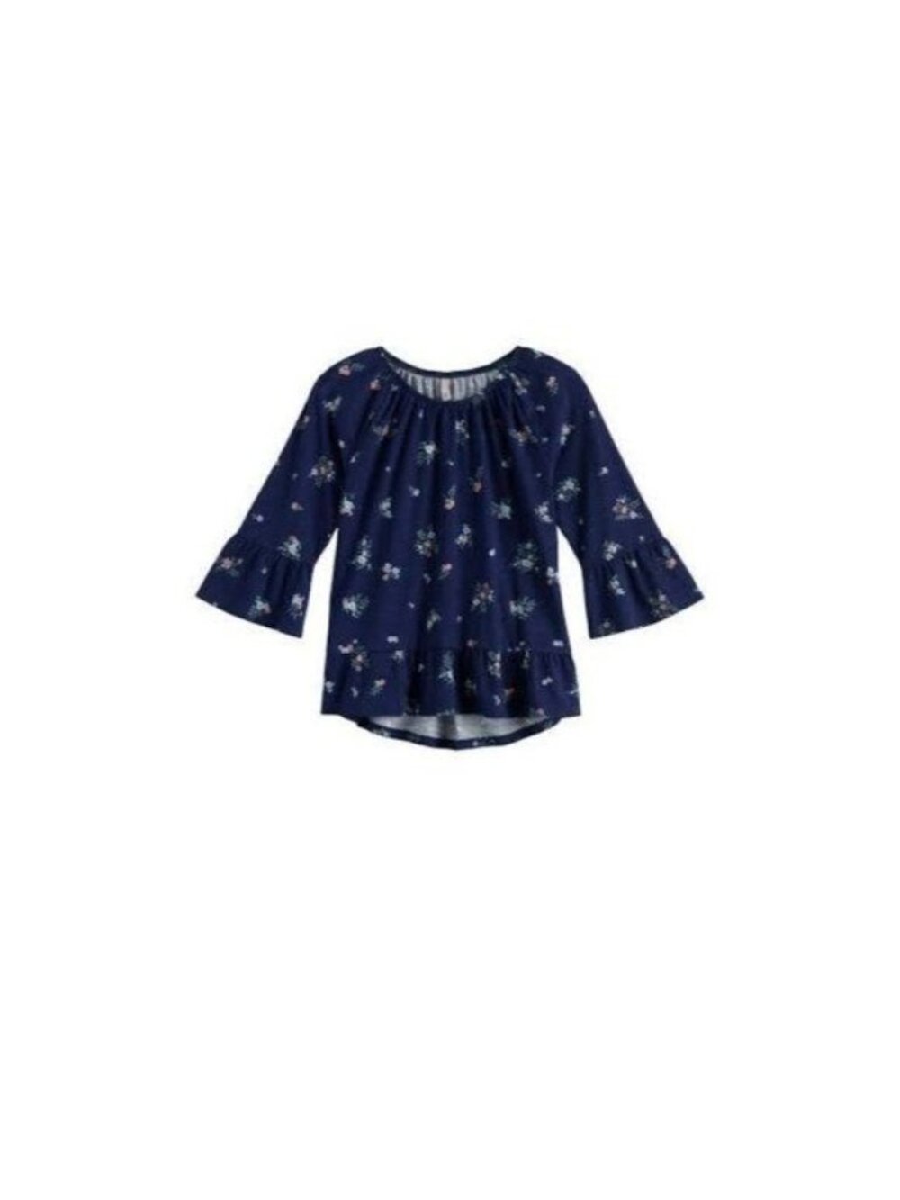 Girls SO Bell Sleeve Ruffle Pleasant Tee Navy Floral Size Large